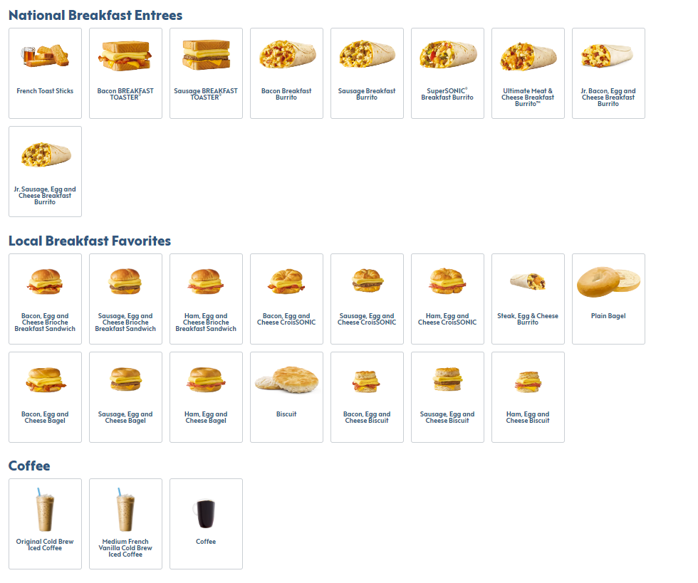 Sonic Breakfast Menu