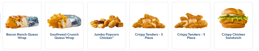 Sonic Chicken Menu