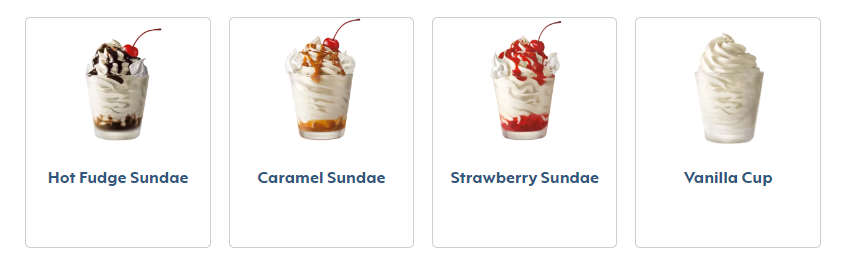 Sonic Sundaes Menu